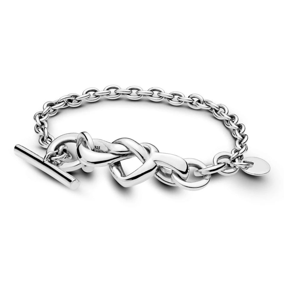 925 Sterling Silver Knotted Heart Link Bracelet