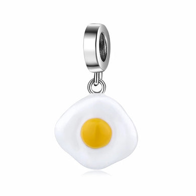 925 Sterling Silver Sunny Side Up Egg Dangle Charm