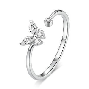 925 Sterling Silver CZ Butterfly Adjustable Wrap Ring