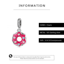 Load image into Gallery viewer, 925 Sterling Silver Pink Enamel Doughnut Dangle Charm