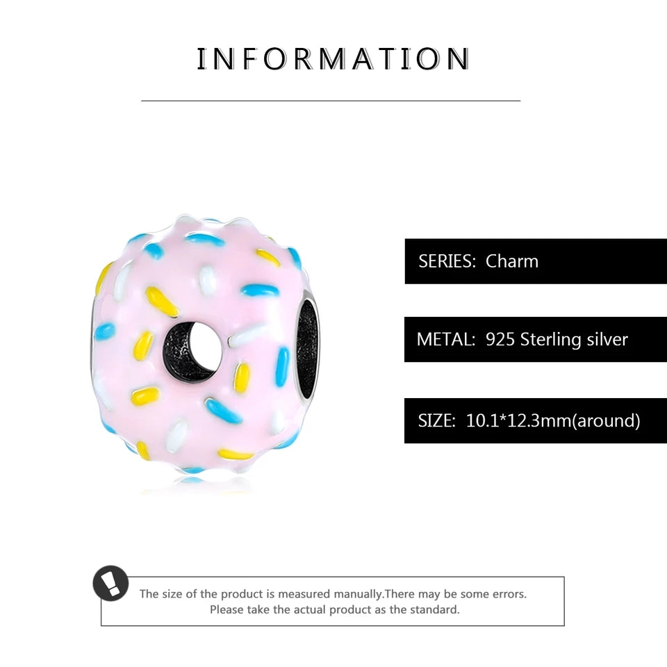 Pink Doughnut with Sprinkles Enamel Bead Charm