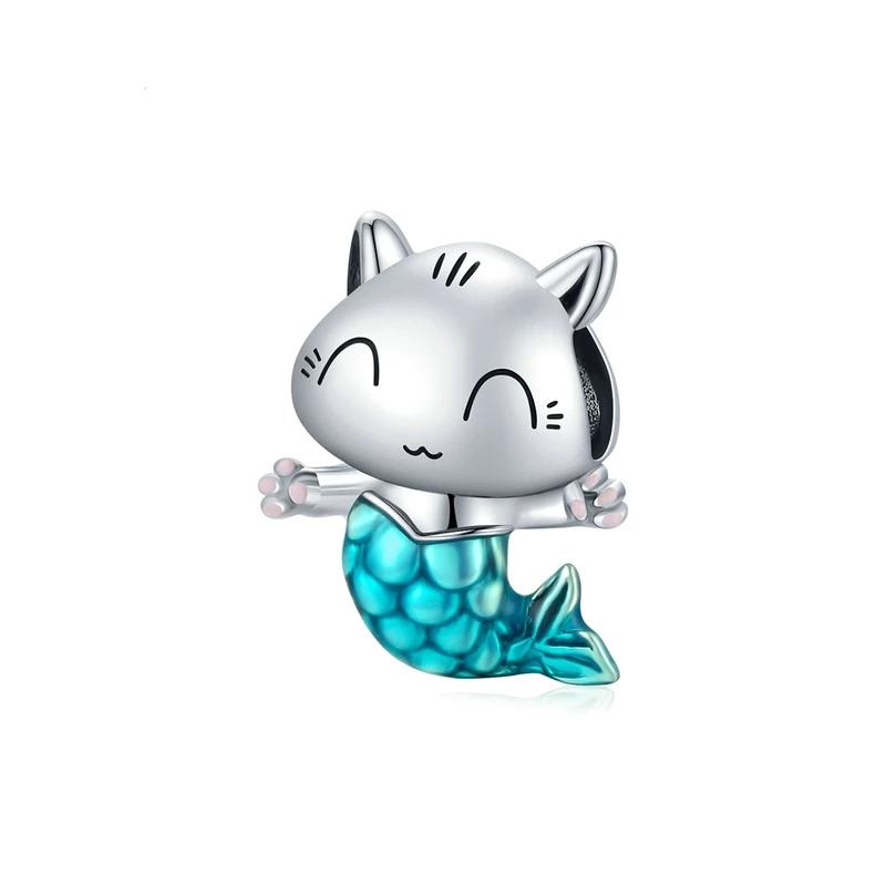 925 Sterling Silver Kitty Mermaid Bead Charm