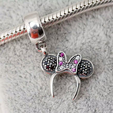 Load image into Gallery viewer, 925 Sterling Silver Black CZ Minnie Mouse Headband Dangle Charm