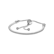 Load image into Gallery viewer, 925 Sterling Silver CZ Heart Adjustable Slider Snake Bracelet
