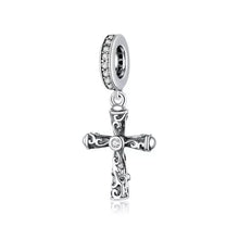 Load image into Gallery viewer, 925 Sterling Silver CZ Vintage Cross Dangle Charm