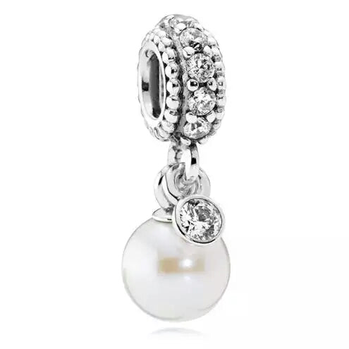 925 Sterling Silver Elegant Pearl Dangle Charm