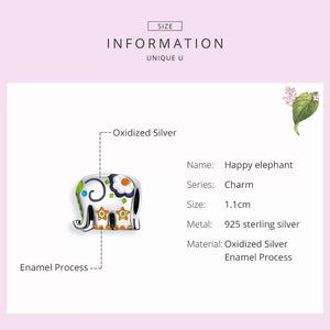 925 Sterling Silver Colourful Elephant Bead Charm