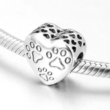 Load image into Gallery viewer, 925 Sterling Silver Paw Prints Heart Bead Charm