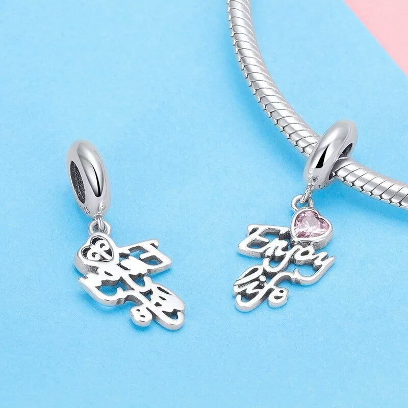 Pink CZ Enjoy Life Dangle Charm