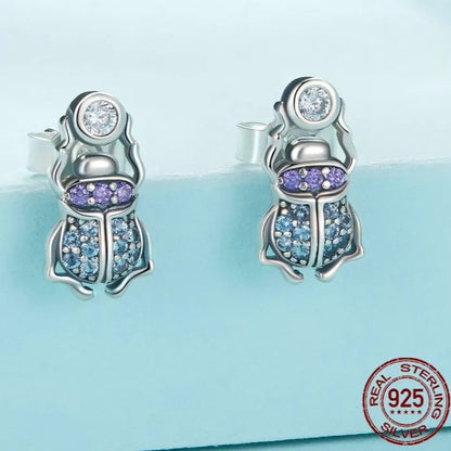 Purple and Blue CZ Scarab Earrings