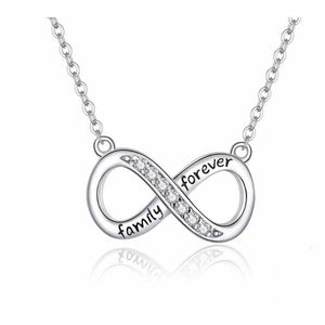 925 Sterling Silver Clear CZ Family Forever Infinity Necklace
