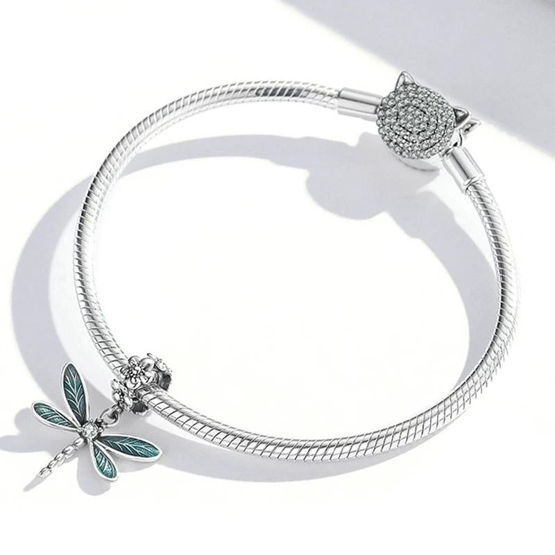 Green Enamel Floral Dragonfly Dangle Charms