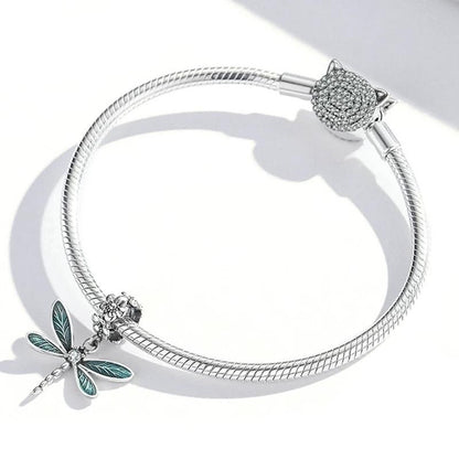 Green Enamel Floral Dragonfly Dangle Charms