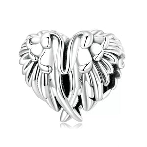 925 Sterling Silver Angel Wing Heart Bead Charm