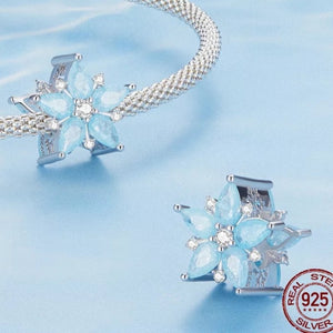 925 Sterling Silver Blue CZ Snowflake Bead Charm