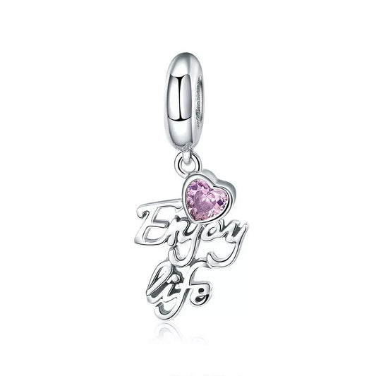Pink CZ Enjoy Life Dangle Charm