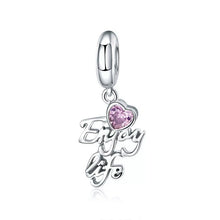 Load image into Gallery viewer, 925 Sterling Silver Pink CZ Enjoy Life Dangle Charm