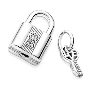 925 Sterling Silver Padlock and Love Key Dangle Charm