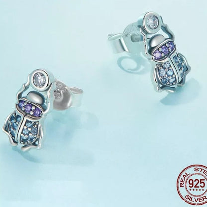 Purple and Blue CZ Scarab Earrings