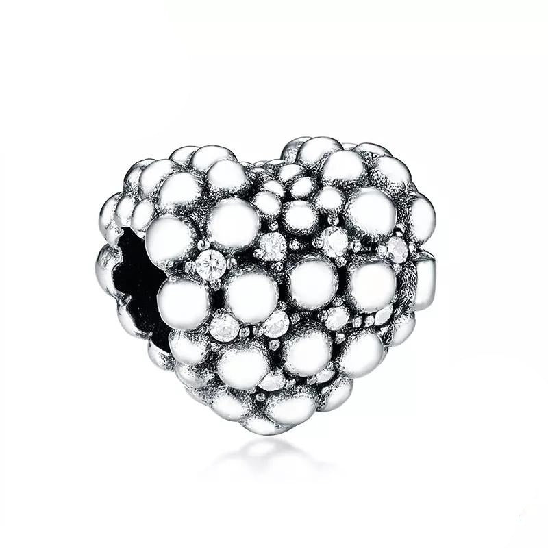 925 Sterling Silver CZ Heart Cluster Bead Charm