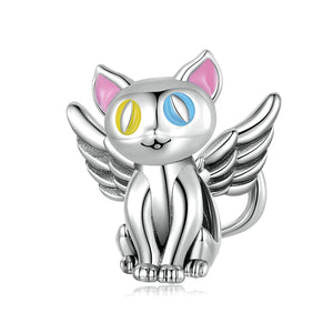 925 Sterling Silver Angel Cat Bead Charm