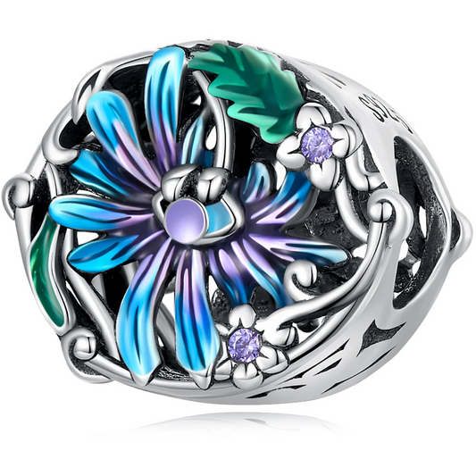 Blue and Purple Flower Openwork Bead Charm