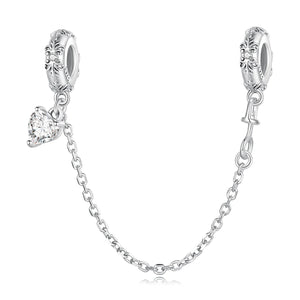 925 Sterling Silver Clear CZ Heart SILICONE Safety Chain