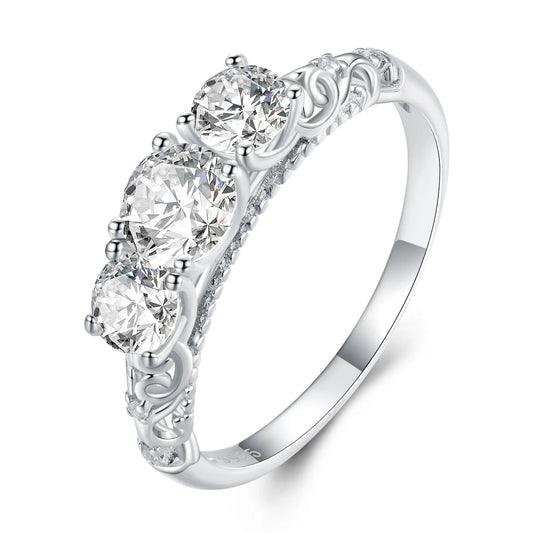 Sparkling Three Stone Open Work Ring