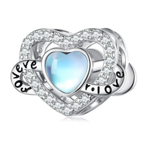 925 Sterling Silver CZ Heart "Forever Love" Bead Charm