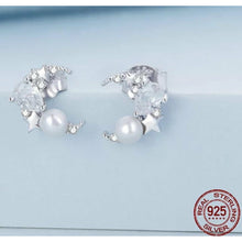 Load image into Gallery viewer, 925 Sterling Silver CZ Moon &amp; Star Drop Stud Earrings