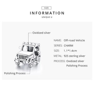 925 Sterling Silver Jeep Bead Charm