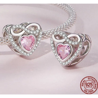 Pink CZ Infinity Heart Bead Charm