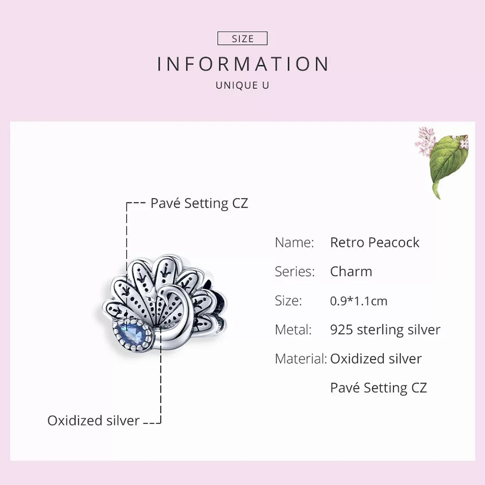 Peacock Bird Bead Charm