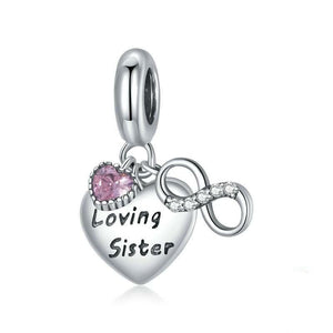 925 Sterling Silver Loving Sister Infinity Heart Dangle Charm