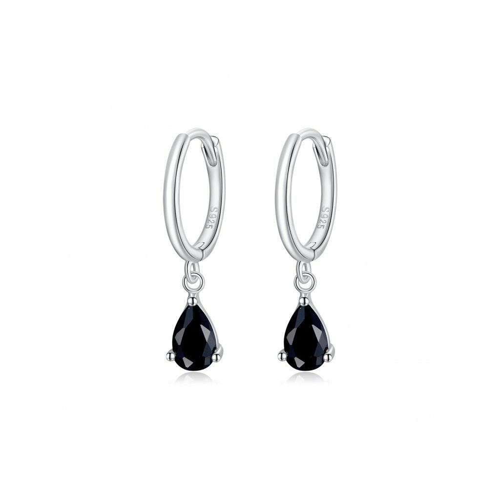 925 sterling silver Cz Black Dangle Hoop earrings
