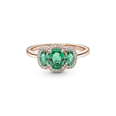 925 Sterling Silver Rose Gold Plater Green CZ Trio Ring