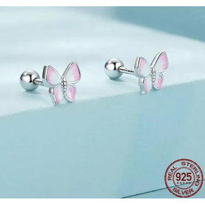 925 Sterling Silver Pink and White Butterfly Stud Earrings