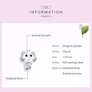 925 Sterling Silver Cute Baby Dragon Bead Charm
