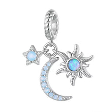 Load image into Gallery viewer, 925 Sterling Silver Opal Moon And Sun Dangle Charm
