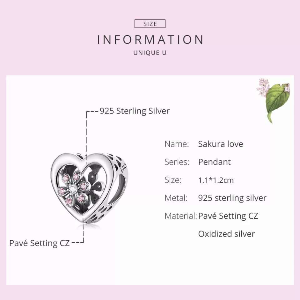 Daisy Heart CZ Openwork Bead Charm