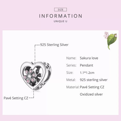 Daisy Heart CZ Openwork Bead Charm