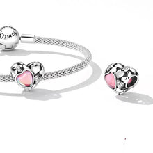 Load image into Gallery viewer, 925 Sterling Silver Clear CZ Pink Opal Hollow Heart Bead Charm