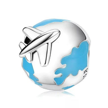 Load image into Gallery viewer, 925 Sterling Silver Travel Round the World Blue Enamel Bead Charm