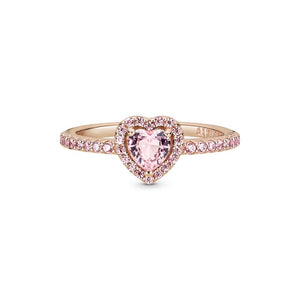 925 Sterling Silver Rose Gold Plater Pink CZ Heart Ring