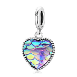 925 Sterling Silver Purple Fish Scale Heart Dangle Charm