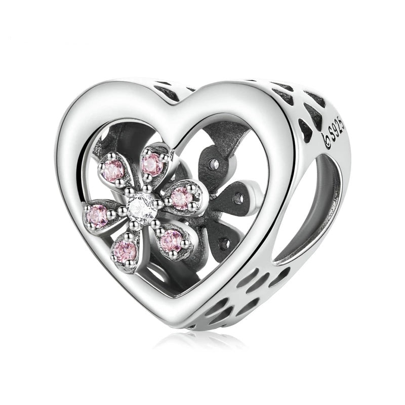 Daisy Heart CZ Openwork Bead Charm