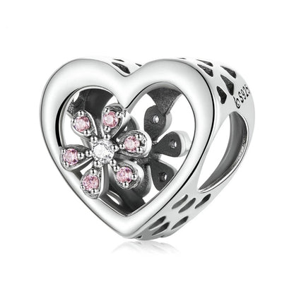 Daisy Heart CZ Openwork Bead Charm