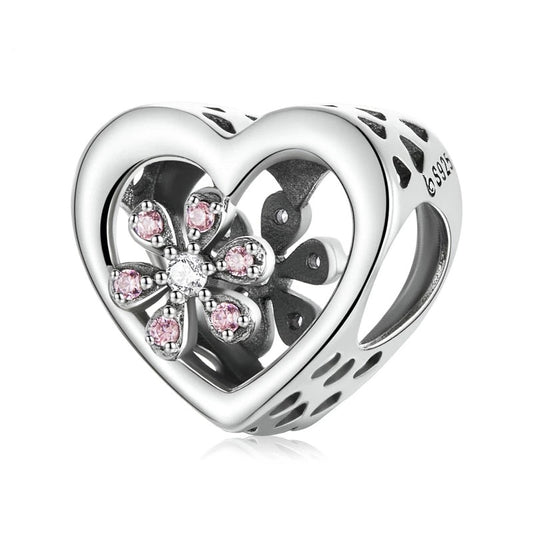 Daisy Heart CZ Openwork Bead Charm