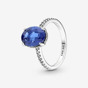 925 Sterling Silver Blue Cz Oval Ring
