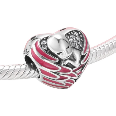 925 Sterling Silver Baby Girl Wrapped Angel Wings Bead Charm